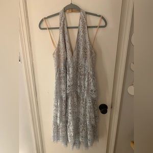 Vintage BCBG light blue lace halter layered peplum dress